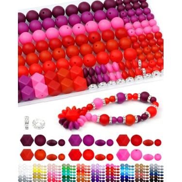 Imagem de 172 peças de contas de silicone FIVEIZERO para fabricação de chaveiros, kit de 6 contas focais de silicone de cores mistas, contas hexagonais redondas de lentilha de 9 mm e 15 mm e contas espaçadoras