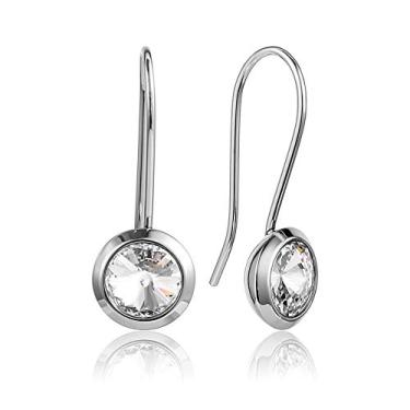 Imagem de COOLUXU Brincos femininos banhados a ouro 14 quilates em tom de prata com gancho de cristal redondo argola de pedra joia moderna presente, Aço inoxidável