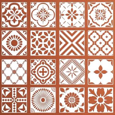 Imagem de Estênceis geométricos reutilizáveis para pintura em pisos, azulejos, pátio de concreto, varanda, móveis, banheiro, decoração de parede de casa e artesanato DIY, estampa floral