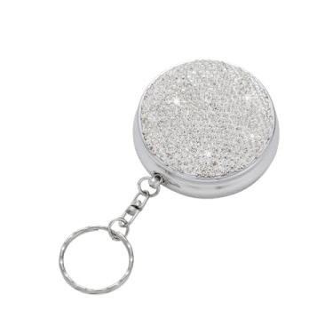 Imagem de Cinzeiro portátil brilhante diamante bolso cinzeiro com chaveiro material inoxidável adaptado ao ar livre e no carro (branco)
