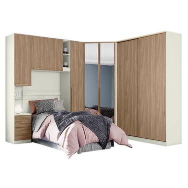 Imagem de Quarto Modulado Solteiro Ambiente 2 Seletto 5 Peças Areia Jequitibá - Henn