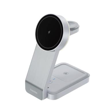 Imagem de Carregador Sem Fio 3 em 1 15W Dobrável Rápido, Estação Indução Wireless, Compatível com iPhone, iWatch e AirPods, BA-WXC149 (branco)