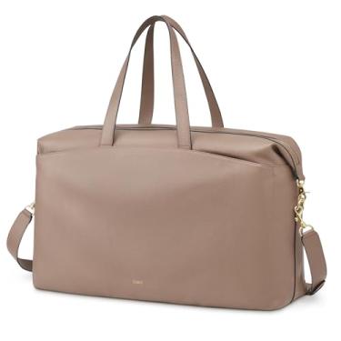 Imagem de Kattee Bolsas femininas de viagem de couro para mulheres, bolsa esportiva noturna, bolsa grande, Caqui