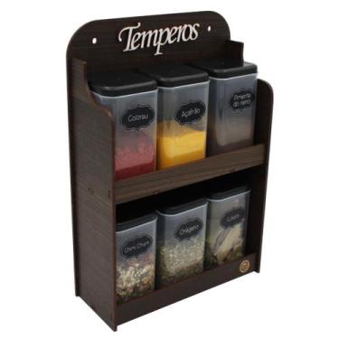 Imagem de Porta Temperos 6 Potes Mesa Parede em Mdf Pintado Pote tempero Condime
