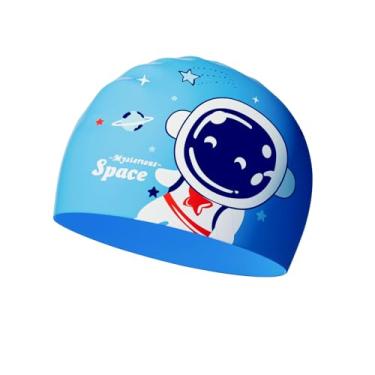 Imagem de TFJH E Touca de natação infantil de silicone durável para meninos chapéus impermeáveis para crianças preto Spaceman