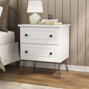 Imagem de Mesa de Cabeceira Fort 2 Gavetas 100% Mdf Branco - Manbel, Branco, Clá