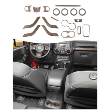 Imagem de Hoolcar Capa de volante para painel de mudança de marchas capa de suporte de copo de água kit de acessórios interiores adequado para Jeep Wrangler JK JKU 2011-2017, 4 portas, grão de madeira
