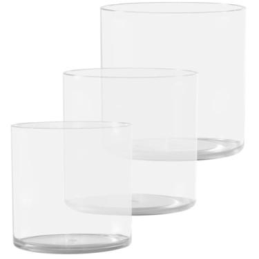 Imagem de Rospynn Vaso cilíndrico de acrílico, conjunto de três peças de vaso grosso, plástico inquebrável, peça central decorativa para casa ou casamento, 10 cm, 12 cm, 15 cm, redondo curto - transparente