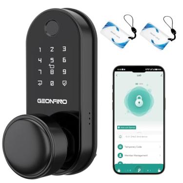 Imagem de Fechadura de porta inteligente com impressão digital antiespiar, trava automática preta sem chave, fechadura digital com maçaneta