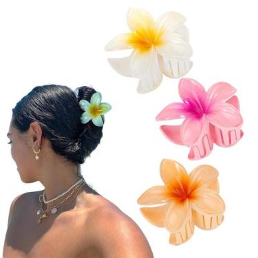 Imagem de 3 Un Presilha Flor Do Havaí Para Cabelos Prendedor Praia - Piranha De 