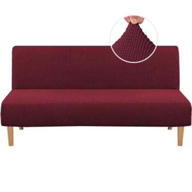Imagem de Capa protetora de sofá de cama sem braços H.VERSAILTEX, capa de futon, elástica, texturizada, lycra, alta elastano, pequenos cheques, tecido jacquard capa de sofá para futon, lavável na máquina Futon Burgundy Red