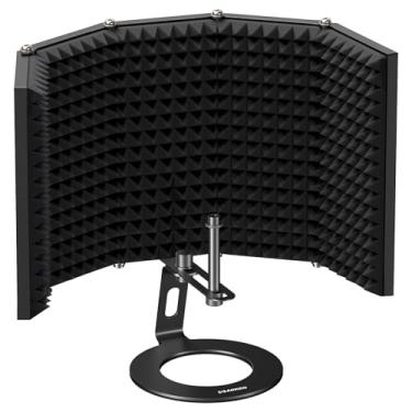 Imagem de Aokeo Escudo de isolamento de microfone, protetor de microfone dobrável com isolamento acústico triplo, filtro de reflexão com suporte rosqueado de microfone de 9,5 mm e 1,5 mm para estúdio de