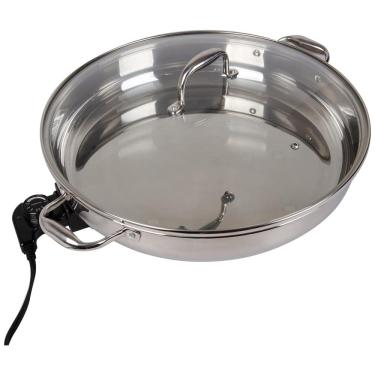 Imagem de Frigideira Elétrica XL 40 cm CucinaPro 1810 em Inox c/ Tampa de Vidro e Alça, Redonda c/ Sonda de Temperatura Ajustável