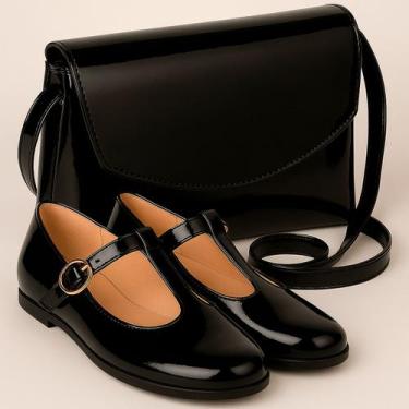 Imagem de Kit Sapatilha Feminina Mary Jane Menina e Bolsa Lateral Social Festa -