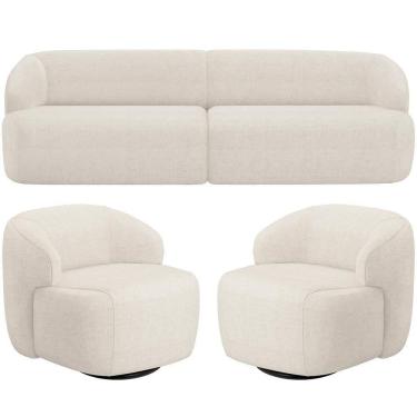 Imagem de Sofá 3 Lugares Curvo Orgânico Com 02 Poltronas Living 250cm Barolo L06 Linho Mescla