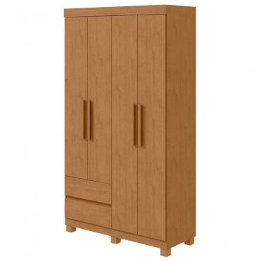 Imagem de Guarda-roupas Solteiro 4 Portas 2 Gavetas Sem Espelho Com Pés Zeus Amendoa Clean
