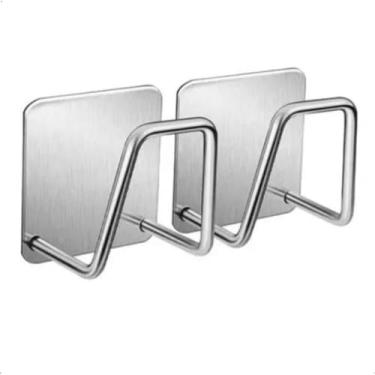 Imagem de Kit Com 2 Suporte De Aço Inox Modelo Gancho Porta Esponja Bucha Para Pia Louça Cozinha Autoadesivo Autocolante Organizador De Utensílios Prático Durável Resistente Fácil Limpeza Organiza Espaço