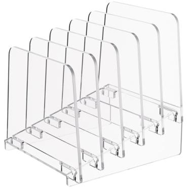 Imagem de MaxGear Organizador de arquivos Incline com 5 seções, suporte de pasta de arquivos para mesa de acrílico, organizador de arquivos vertical, prateleira de arquivos, organizador de documentos para escritório, escola, casa, transparente