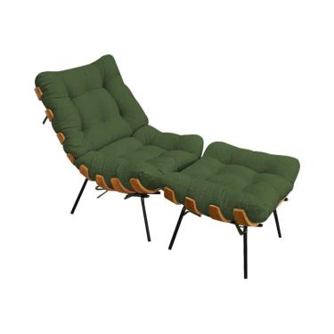 Imagem de Poltrona Costela Com Puff Em Linho Verde Cor Verde
