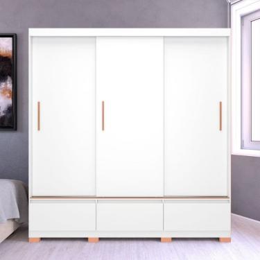Imagem de Guarda Roupa Casal Bartira Monza 3 Portas De Correr 3 Gavetas Branco