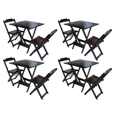 Imagem de Kit 4 Conjuntos De Mesa Dobravel Com 2 Cadeiras De Madeira 70x70 Ideal Para Bar E Restaurante - Taba