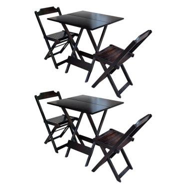 Imagem de Kit 2 Conjuntos De Mesa Dobravel Com 2 Cadeiras De Madeira 70x70 Ideal Para Bar E Restaurante - Taba