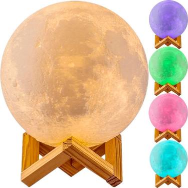 Imagem de Luminária Quarto Lua Cheia Bateria 18cm Led Rgb Usb Touch