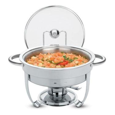 Imagem de Rechaud Tramontina Redondo Em Aço Inox Banho Maria Com Suporte Para Tampa E Fogareiro 4,3 L