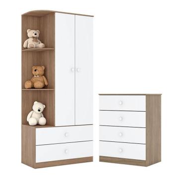 Imagem de Cômoda e Guarda Roupa Infantil Amarelinha 3 Portas 4 Gavetas em MDF e MDP com Acabament...