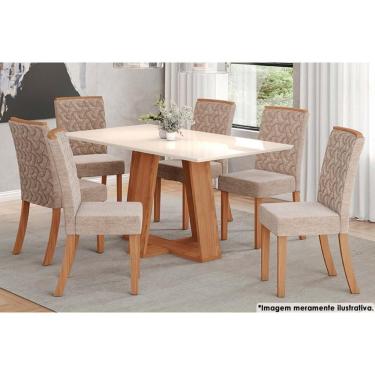 Imagem de Sala De Jantar Lins com Tampo Reto 160x90cm E 6 Cadeiras Esther Nature creme