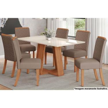 Imagem de Sala De Jantar Lins com Tampo com Vidro 160x90cm E 6 Cadeiras Malu Nature marrom Amêndoa