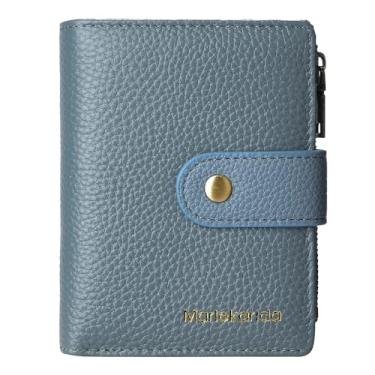 Imagem de Carteira feminina de couro moderna, grande capacidade, vários compartimentos para cartões, zíper e fecho de pressão, clipe de cartão de crédito com proteção RFID, carteira curta, Azul claro, Estilo