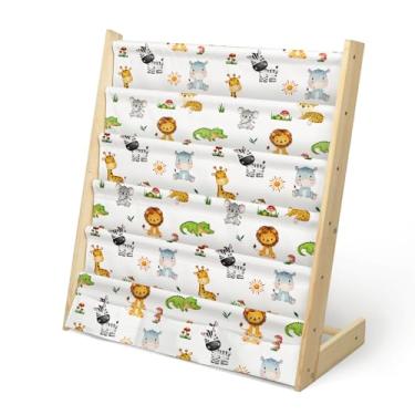 Imagem de wooshwa Estante Infantil Wooshwa, 5 Níveis, Organizador De Brinquedos E Livros Madeira, 3 Bolsos, Suporte Tipo Estilingue Para Bebês Com Mangas Profundas Quarto Bebê, Berçário (Animais Da Floresta)
