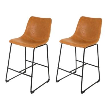 Imagem de Kit 2 Banquetas De Cozinha Bancada Area Externa Gourmet Base Fixa Média Munich Caramelo