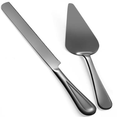 Imagem de FTAKRY Conjunto De Corte Bolo Premium 13 Polegadas Para Casamento, Faca E Talher Requintados Com Design Serrilhado, Ideal Doces, Tortas Sobremesas (Preto Fosco)