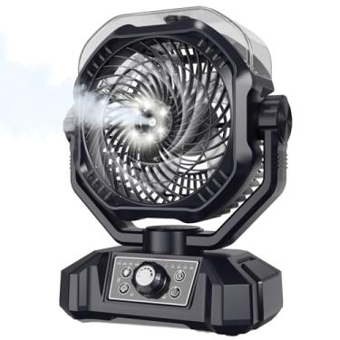 Imagem de Ventilador de nebulização recarregável portátil com tanque de água de 340 g, oscilação automática, remoto, temporizador, leve, 8 velocidades, 23 cm, ventilador de névoa alimentado por bateria de