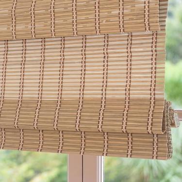 Imagem de Sunbox Persiana Romana De Bambu Sem Fio, Persianas Madeira Trançada, Naturais Com Filtragem Luz Para Janelas, Portas Francesas, 57 Cm Largura X 162 Altura, Marrom Caramelo