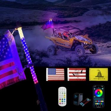 Imagem de cezelux Pacote Com 1 Chicote De 2 Pés Luz Advertência, Aplicativo Led E Controle Remoto Sem Fio Rf, Chicotes Iluminados Em Espiral Para Interruptor Basculante Lado A Lado, Utv, Atv, Sxs, Polaris Rzr