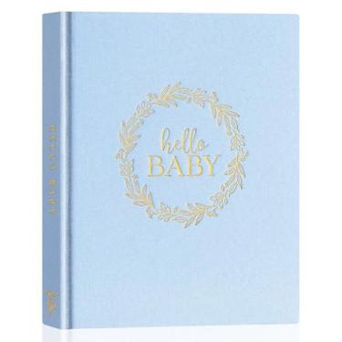 Imagem de Lanpn Livro De Memórias Hello Baby Para Meninos E Meninas - Capa Linho, Lembranças, Novos Pais, Recém-Nascido, Primeiros 5 Anos, Diário, Álbum Fotos, Marco (Azul, 154 Páginas)