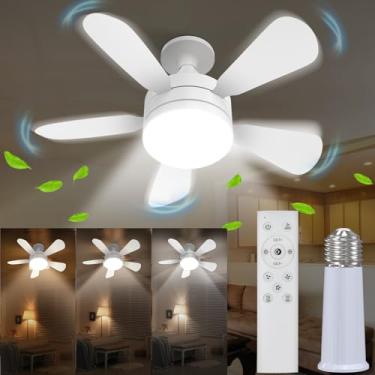 Imagem de joyee＆elephant Ventilador De Teto Com Soquete E Controle Remoto, Parafuso 18", 2000 Lúmens, 3 Cores, 3000K-6500K, Extensor Lâmpada Regulável Para Quarto, Cozinha, Sala Estar Cômodos Pequenos
