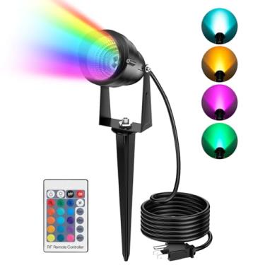 Imagem de WEYANG Luzes De Paisagem Rgbw Que Mudam Cor, Holofotes Led À Prova D'Água Para Áreas Externas 15 W Com Controle Remoto E Tomada, Jardim 120 V Gramado, Caminho, Jardim, Pátio Decorativo