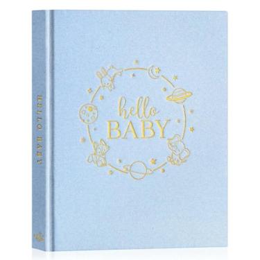 Imagem de Lanpn Livro De Memórias Hello Baby Para Meninos E Meninas - Capa Dura Linho, Lembrança Novos Pais, Diário Dos Primeiros 5 Anos, Álbum Fotos, Marco (Azul, 154 Páginas)