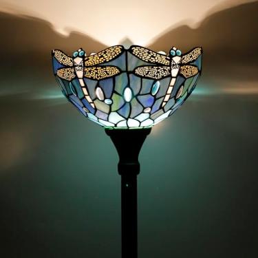 Imagem de AVIVADIRECT Luminária De Chão Tiffany Torchiere, Estilo Libélula Azul, Com Vitral, Canto, 12X12X72" Para Quarto, Sala Estar, Escritório E Casa
