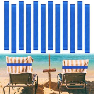 Imagem de Jexine Prendedores de faixas de toalha de praia elásticas à prova de vento faixas de praia leves elásticas para cadeira suporte de toalha para cadeiras Cruise Essentials (azul, 12 peças)