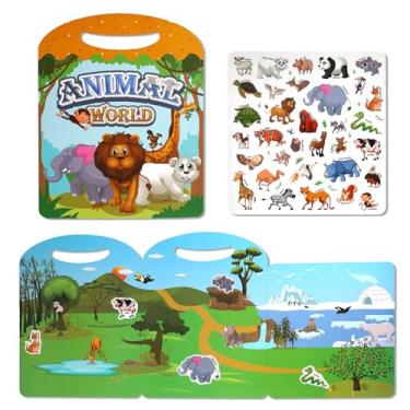 Imagem de Jactales Livros De Adesivos Animais Reutilizáveis Para Crianças Pequenas, 2 A 4, 3 5 Anos, Livro Atividades Com Jelly Zoo Meninos E Meninas 1 3, 4 8 Tranquilo Movimentado, Brinquedos Viagem Carro, A