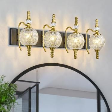 Imagem de LBSQJ Luminárias De Penteadeira Modernas - Luminária Parede Regulável 27,95", Luzes Banheiro Sobre Espelho, Acabamento Galvanizado Em Ouro Preto, Para Maquiagem, Pia Dupla E Banheiros Pequenos