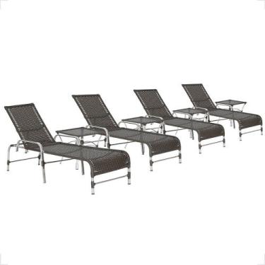 Imagem de 4 Espreguiçadeira Catar e 4 Mesa Garden Alumínio e Fibra Trama Moveis 