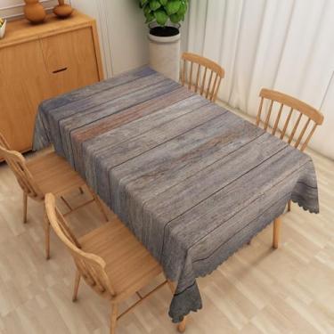 Imagem de SIEDYCV Toalha de mesa de madeira cinza e marrom, 132 x 182 cm, vintage, rústica, listrada, tábua de madeira, retangular, capa de mesa de tecido impermeável para cozinha, jantar, piquenique