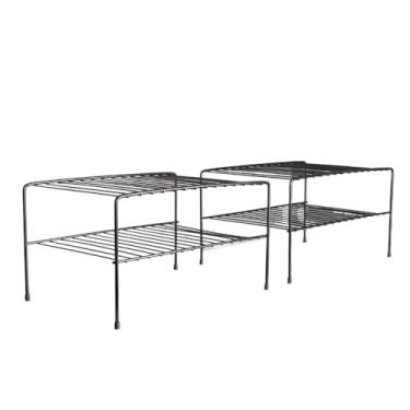 Imagem de Kit 2 Prateleiras Divisoras Armário Dupla Cozinha 32cm 2 andares Rack Organizador Aramado Multiuso(Organizador Duplo,Branco)