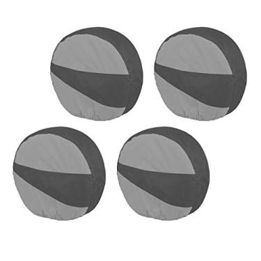 Imagem de Conjunto de 4 capas de pneu duráveis Explore Land – Protetor de pneu resistente a UV e resistente à água para RV, Jeep, Motorhome, SUV, Trailer de viagem (preto e cinza, M (serve para diâmetros de pneu 66 a 73 cm)